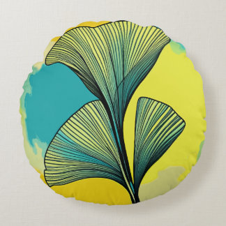 Ginkgo Biloba Leaf Patterned Round Pillow: Harmony Cushion