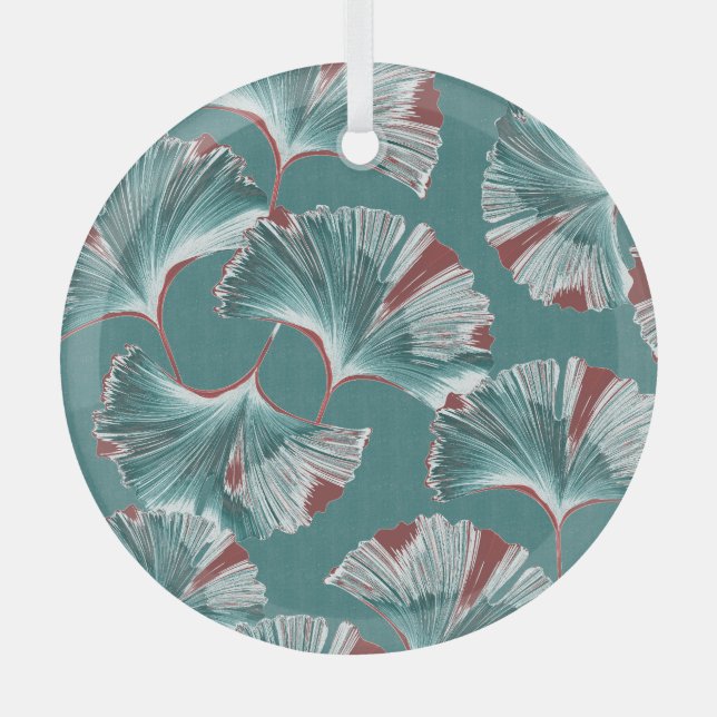 Ginkgo biloba leaf, tablecloth pattern. glass tree decoration (Front)