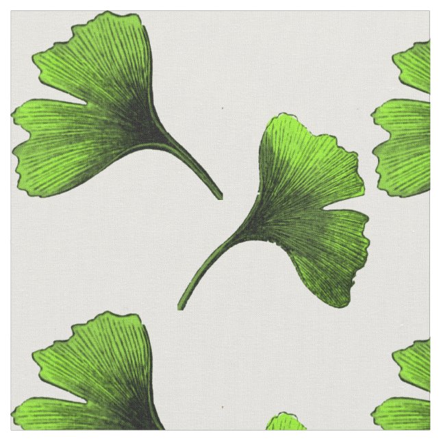 Ginkgo Biloba Leaves Botanical Art Pattern Fabric (Close Up)