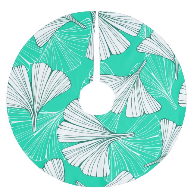 Ginkgo biloba leaves, hand-drawn pattern brushed polyester tree skirt (Front)