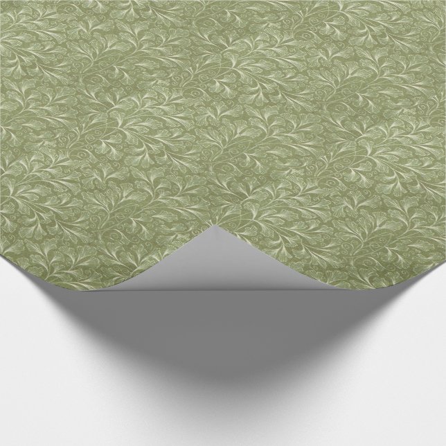 Ginkgo biloba Leaves on Sage Green Wrapping Paper (Corner)