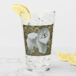 GINKGO Blue Chow 16 oz design front & back Glass