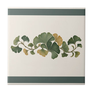 Ginkgo Botanical Fan Custom Colour Frieze Ceramic Tile