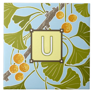Ginkgo Dance Monogram Letter U Ceramic Tile