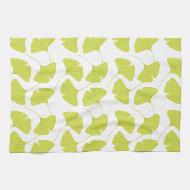 Ginkgo Ginko Biloba Green Leaves Tea Towel (Horizontal)
