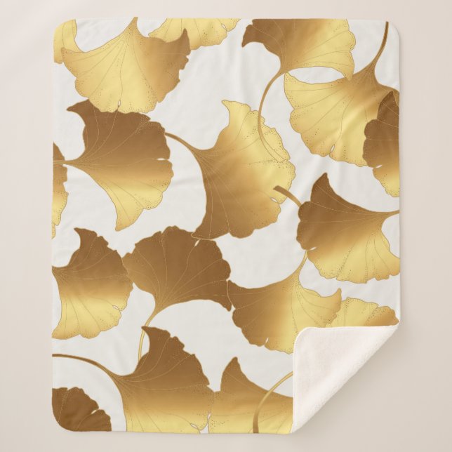 Ginkgo Gold: Luxury Vintage Design. Sherpa Blanket (Front)