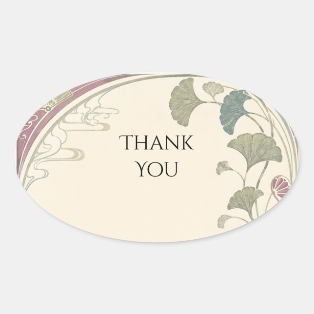 Ginkgo Leaf Art Nouveau Wedding Sticker (Front)