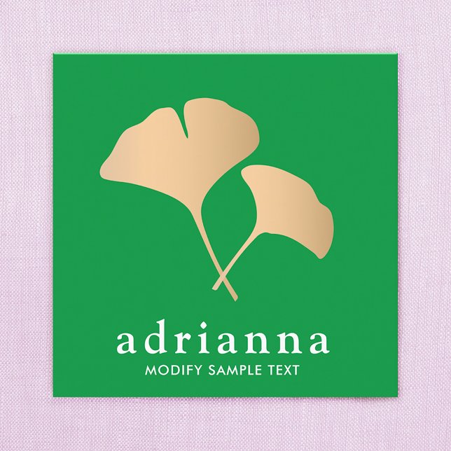  Ginkgo Leaf Gold Green Square Business Card (Creator Uploaded)