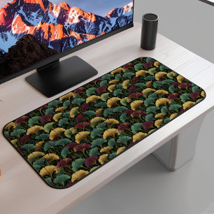 Ginkgo Leaf Pattern Teal Burgundy Desk Mat