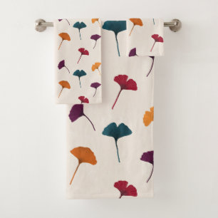 Ginkgo Leaf Pattern Watercolor Fall Autumn Colours Bath Towel Set
