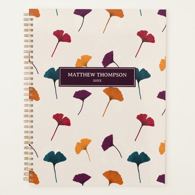 Ginkgo Leaf Pattern Watercolor Fall Autumn Colours Planner (Front)