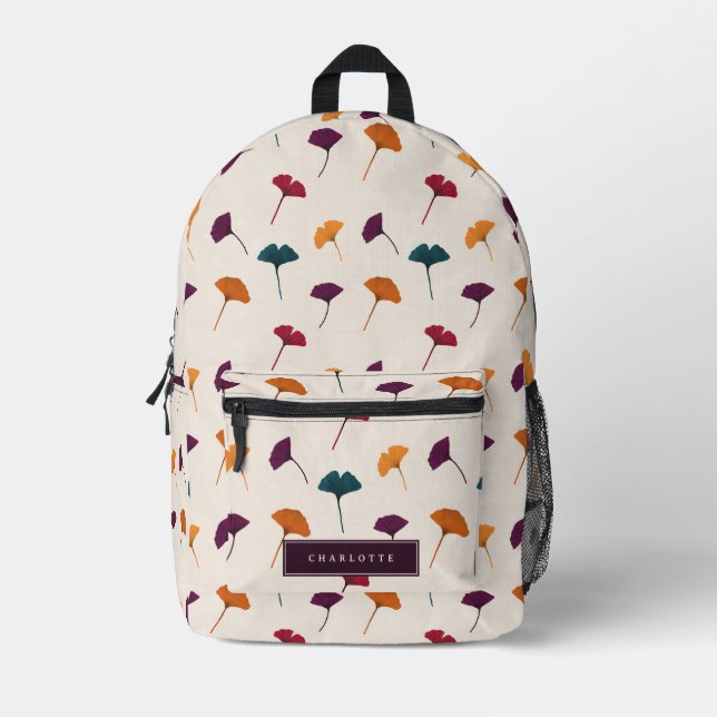 Ginkgo Leaf Pattern Watercolor Fall Autumn Colours Printed Backpack (Front)