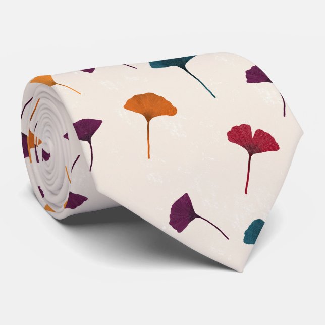 Ginkgo Leaf Pattern Watercolor Fall Autumn Colours Tie (Rolled)