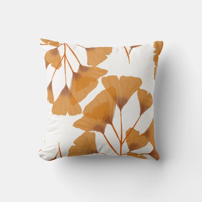 Ginkgo Leaf Seamless Autumn Pattern Cushion (Front)
