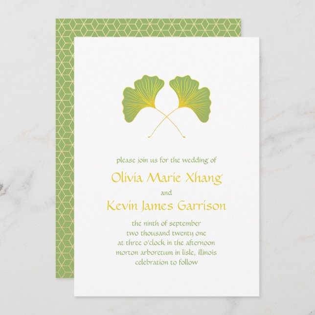 Ginkgo Leaves and Gold Geometric Invitation (Front/Back)