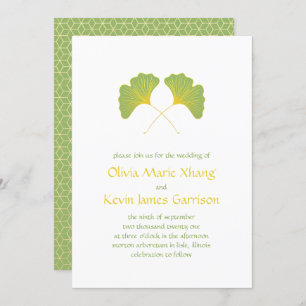 Ginkgo Leaves and Gold Geometric Invitation