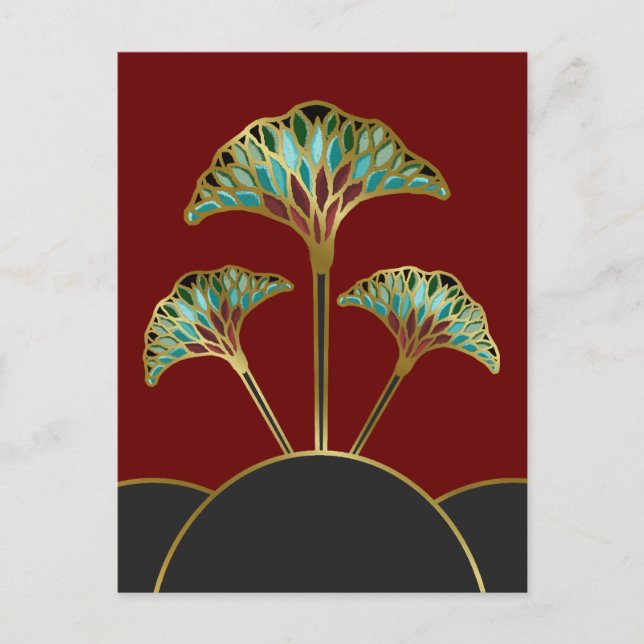 Ginkgo Leaves Art Deco Postcard (Front)