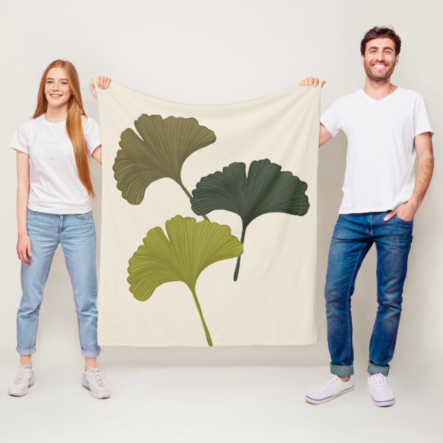Ginkgo Leaves Customisable Background Colours  Fleece Blanket (In Situ)