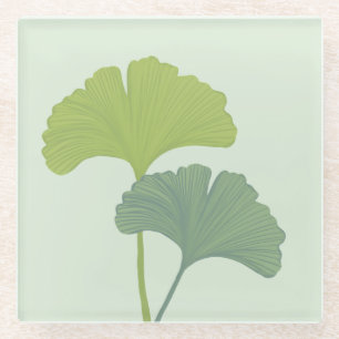 Ginkgo Leaves Customisable Background Colours  Glass Coaster