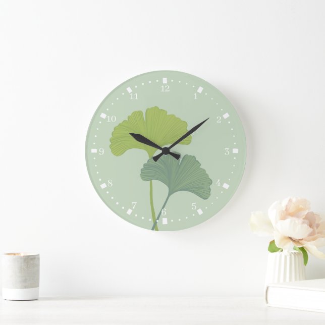 Ginkgo Leaves Customisable Background Colours  Large Clock (Home)
