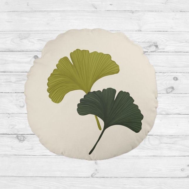 Ginkgo Leaves Customisable Background Colours  Round Cushion (Creator Uploaded)
