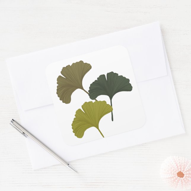 Ginkgo Leaves Customisable Background Colours  Square Sticker (Envelope)