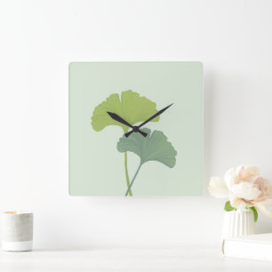 Ginkgo Leaves Customisable Background Colours  Square Wall Clock