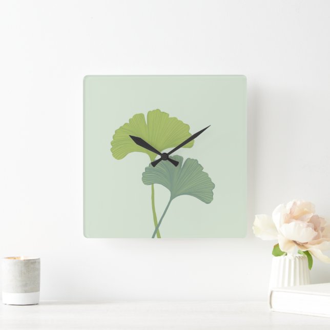 Ginkgo Leaves Customisable Background Colours  Square Wall Clock (Home)