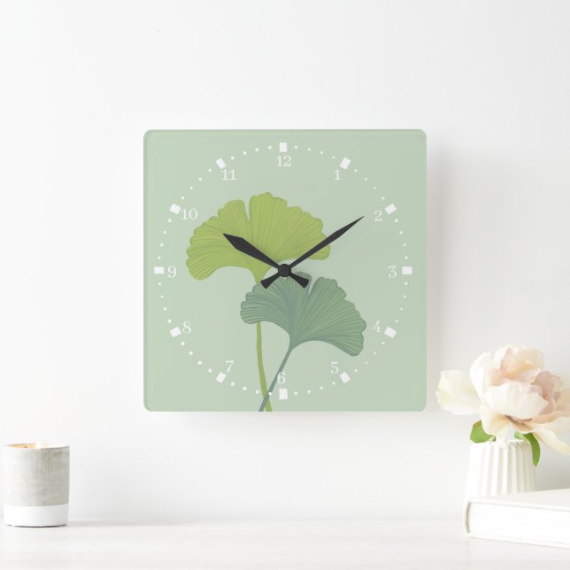 Ginkgo Leaves Customisable Background Colours  Square Wall Clock (Home)