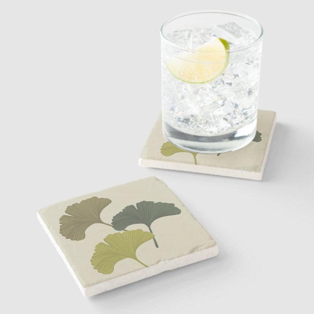 Ginkgo Leaves Customisable Background Colours  Stone Coaster (Side)