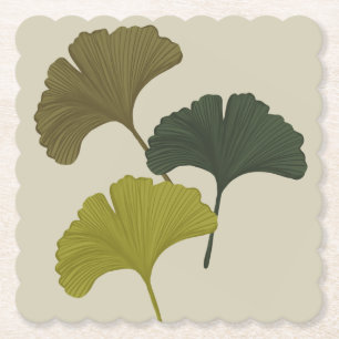 Ginkgo Leaves Customizable Background Colors  Paper Coaster