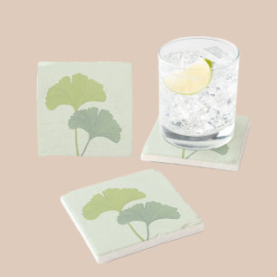 Ginkgo Leaves Customizable Background Colors Stone Coaster