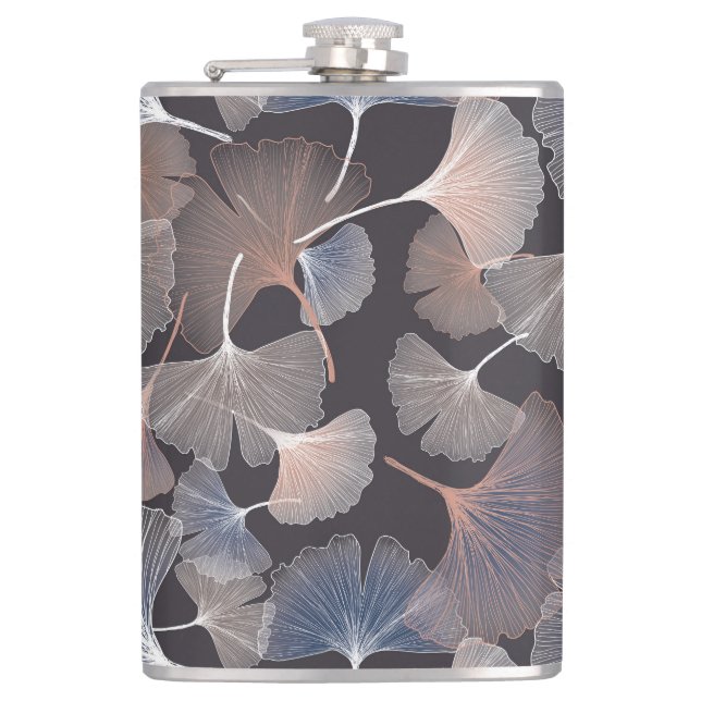 Ginkgo leaves: elegant natural pattern. hip flask (Front)