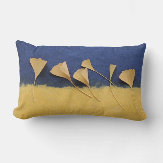 ginkgo leaves on handmade paper lumbar pillow (Front)