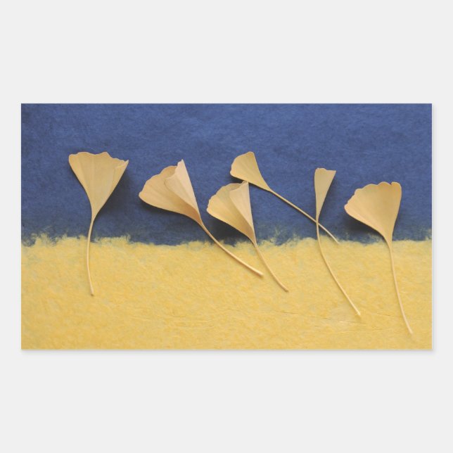 ginkgo leaves on handmade paper rectangle stickers (Front)