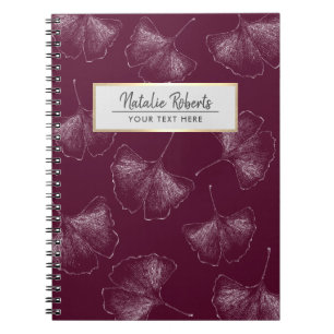 Ginkgo Leaves Pattern Elegant Burgundy Red Notebook