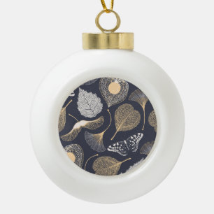 Ginkgo Leaves: Seamless Floral Elegance. Ceramic Ball Christmas Ornament