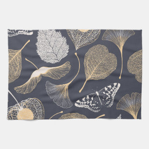 Ginkgo Leaves: Seamless Floral Elegance. Tea Towel