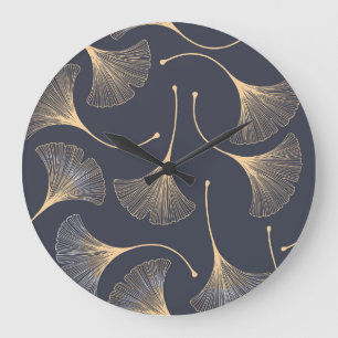 Ginkgo Leaves Seamless Floral Pattern Large Clock