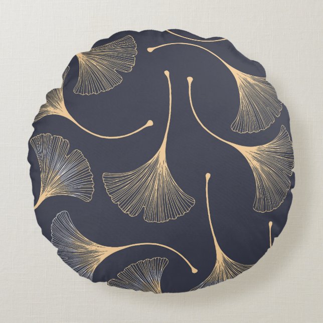 Ginkgo Leaves Seamless Floral Pattern Round Cushion (Front)