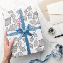 Ginkgo leaves Wrapping paper. Black and white