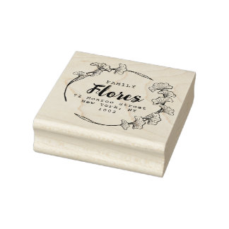 Ginkgo leaves wreath Personalise Name  Rubber Stamp