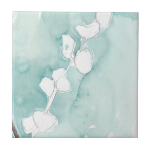 Ginkgo on Dusty Teal - White Ceramic Tile