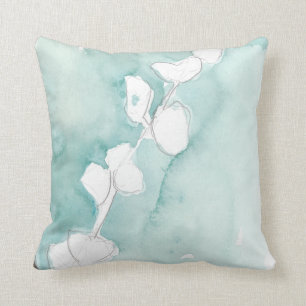 Ginkgo on Dusty Teal - White Cushion