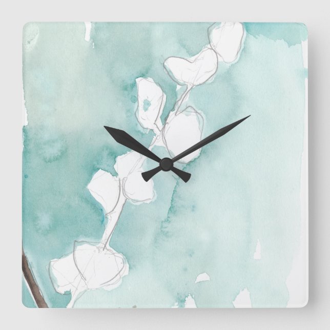 Ginkgo on Dusty Teal - White Square Wall Clock (Front)