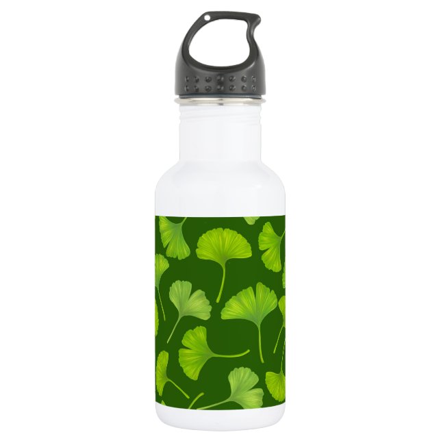 Ginkgo pattern on dark green 532 ml water bottle (Front)