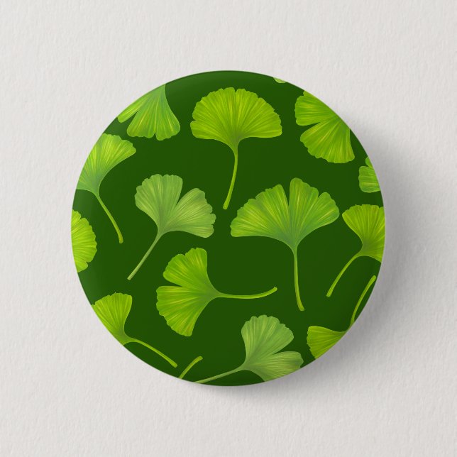 Ginkgo pattern on dark green 6 cm round badge (Front)