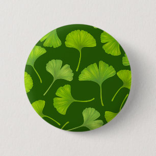 Ginkgo pattern on dark green 6 cm round badge