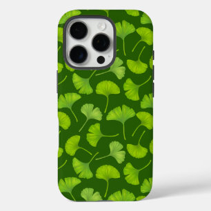 Ginkgo pattern on dark green iPhone 16 pro case
