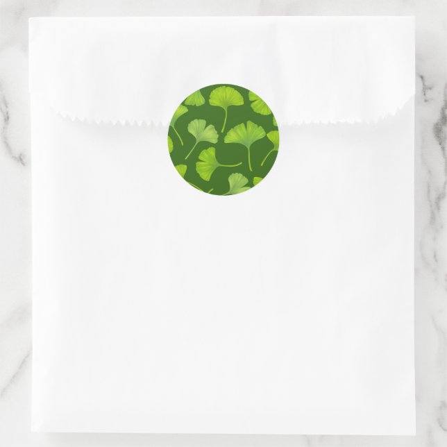 Ginkgo pattern on dark green classic round sticker (Bag)